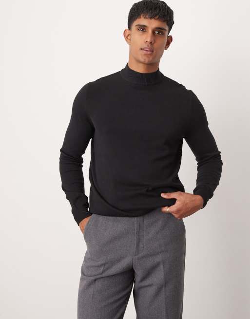 ASOS DESIGN essential knitted turtle neck jumper in black