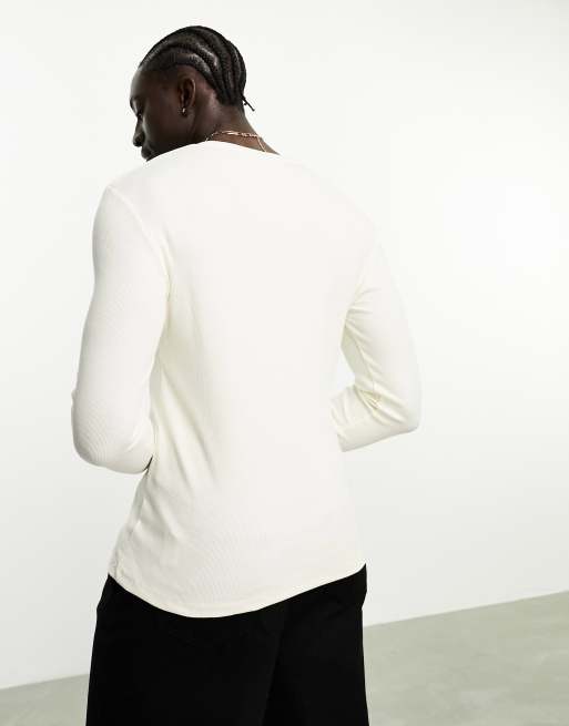 ASOS DESIGN – Essential – Langärmliges, geripptes Muskelshirt in Ecru, 2 von 4