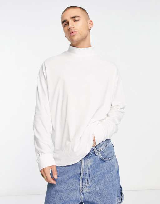 ASOS DESIGN – Essential – Langärmliges, hochgeschlossenes Oversize-Shirt in Weiß