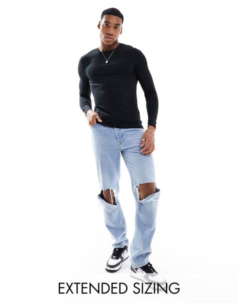 ASOS DESIGN – Essential – Langärmliges Muskelshirt in Schwarz - view 1