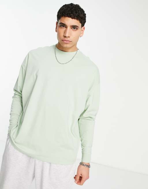 ASOS DESIGN – Essential – Langärmliges Oversize-Shirt in Hellgrün