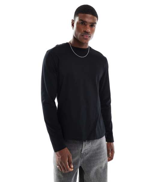 ASOS DESIGN – Essential – Langärmliges Shirt in Schwarz mit Rundhalsausschnitt - view 1