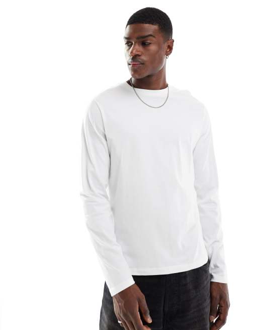 ASOS DESIGN – Essential – Langärmliges Shirt in Weiß mit Rundhalsausschnitt