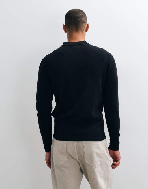 ASOS DESIGN Essential lätt stickad zip-piké i svart, 5 av 5