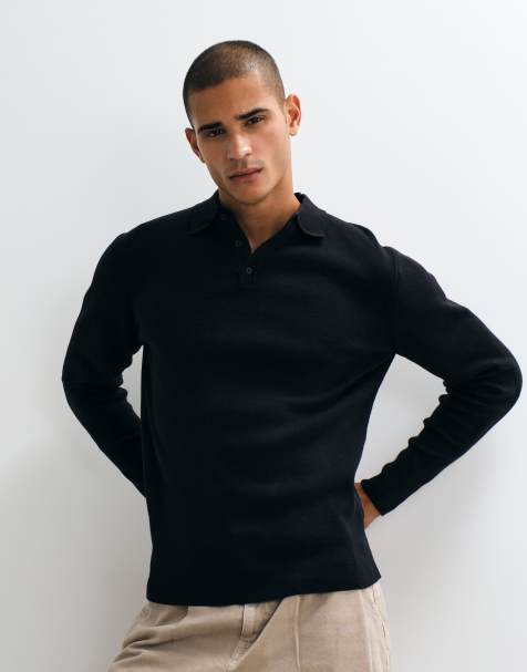 ASOS DESIGN Essential leichter Strick-Polo in Schwarz - view 1