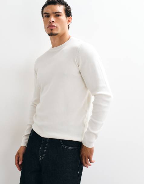 ASOS DESIGN Essential leichter Strickpullover mit Rundhalsausschnitt in Ecru - view 1
