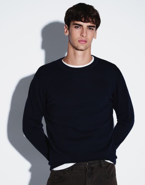 ASOS DESIGN Essential let strikket trøje med rund hals i navy - view 1