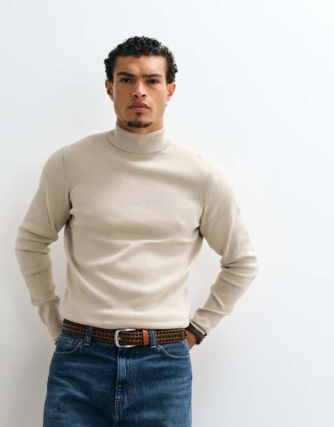 ASOS DESIGN Essential let striktrøje med rullekrave i beige - view 1