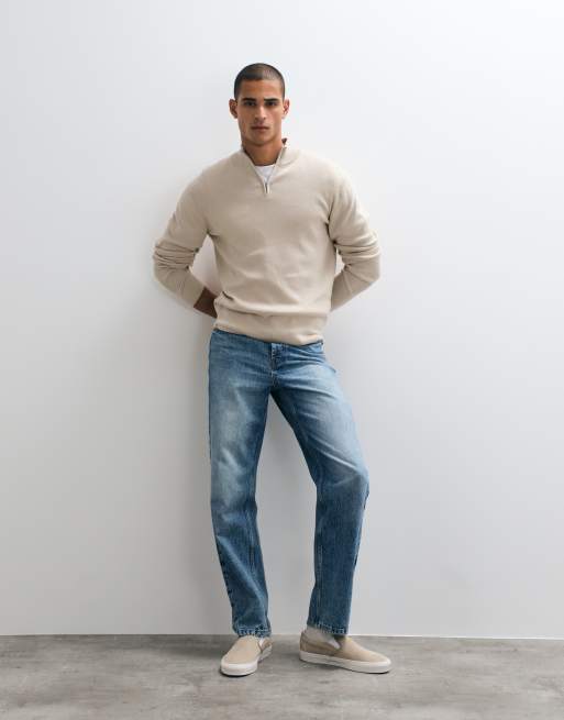 ASOS DESIGN Essential let striktrøje med ståkrave i beige, 3 af 5
