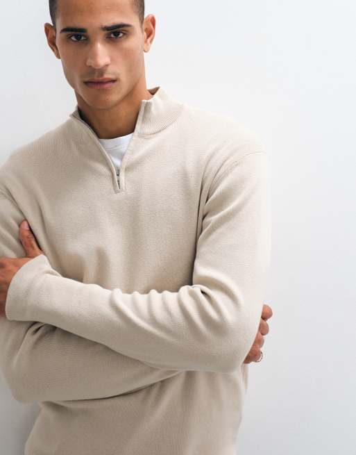 ASOS DESIGN Essential let striktrøje med ståkrave i beige, 4 af 5