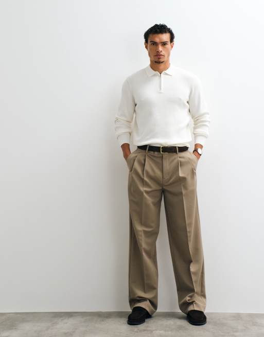 ASOS DESIGN Essential letstrikket zip-polo i ecru, 4 af 5