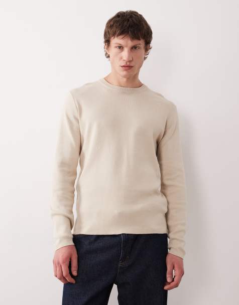 ASOS DESIGN – Essential – Ljusbeige, ribbstickad topp med långa ärmar och rund halsringning - view 1