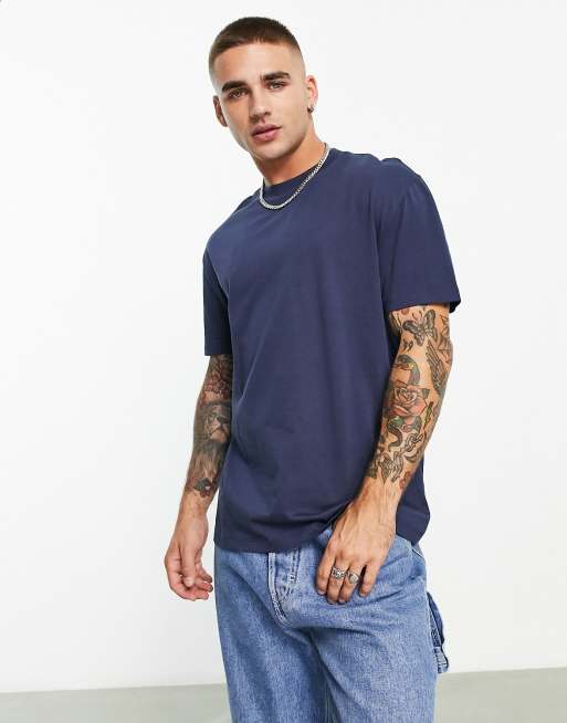 ASOS DESIGN – Essential – Locker geschnittenes T-Shirt in Marineblau mit Rundhalsausschnitt 
