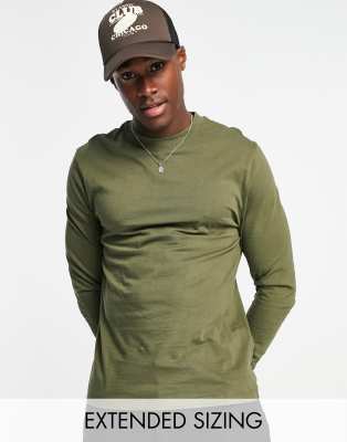 Asos Design Essential Long Sleeve Crew Neck T-shirt In Green