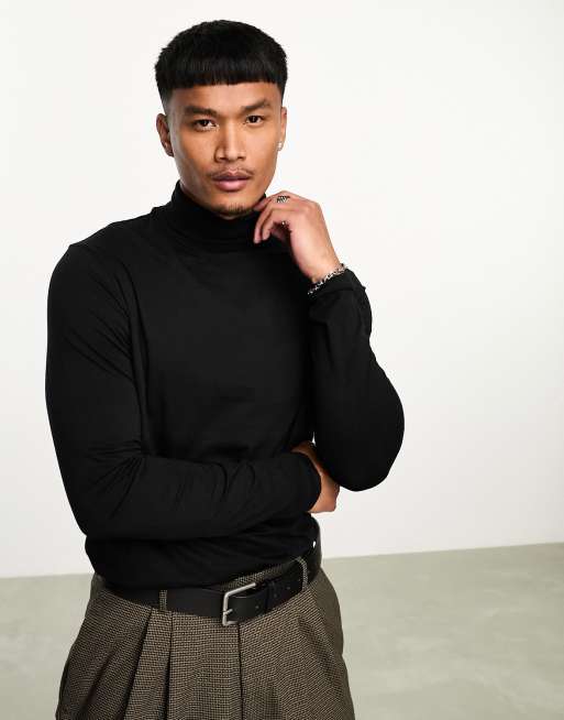 ASOS DESIGN essential long sleeve high neck t-shirt in black