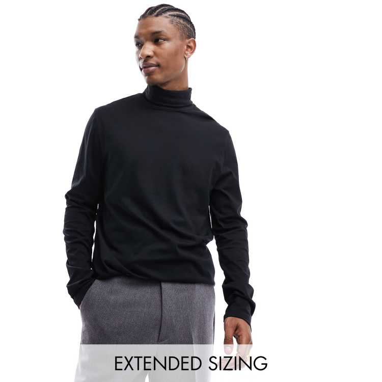 ASOS DESIGN essential long sleeve high neck t shirt in black