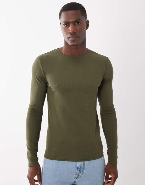 ASOS DESIGN Essential long sleeve muscle fit t-shirt in green - view 1