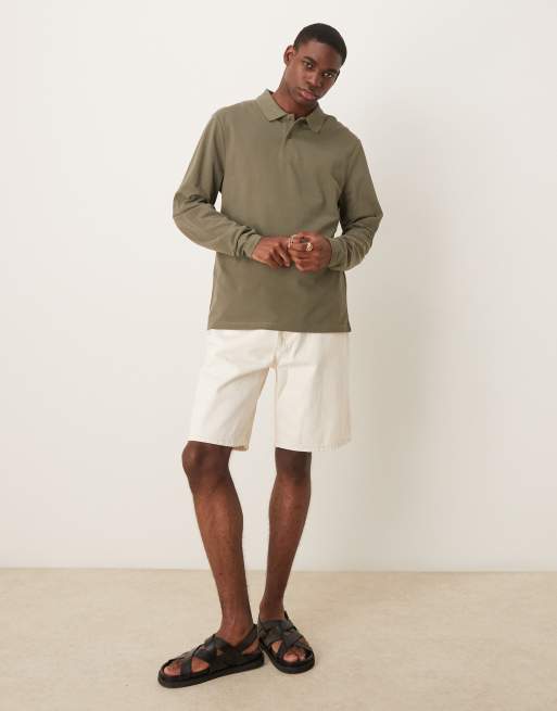 ASOS DESIGN essential long sleeve polo in khaki pique 