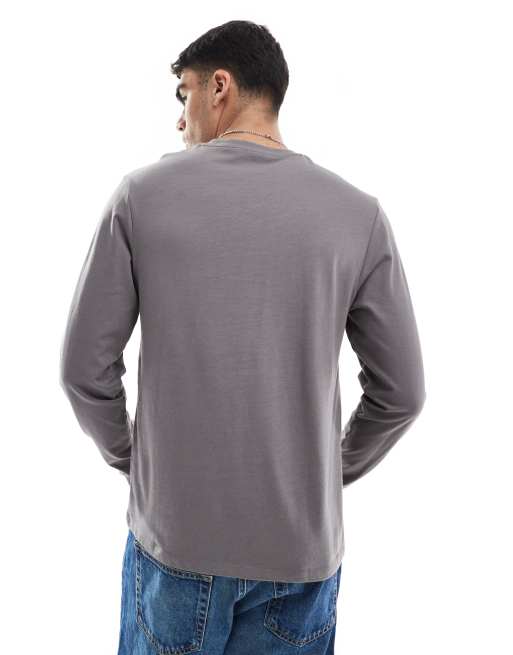 ASOS DESIGN essential long sleeve T-shirt with crew neck in charcoal  
