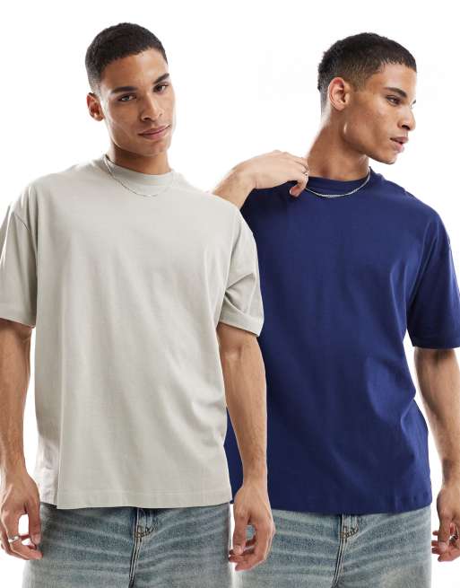 ASOS DESIGN - Essential - Lot de 2 t-shirts oversize - Gris et bleu marine     