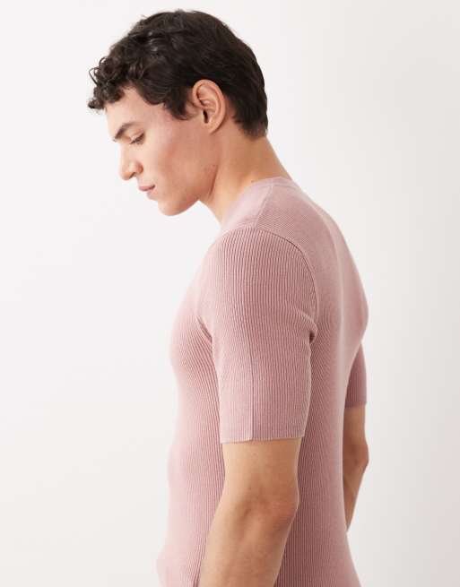 ASOS DESIGN - Essential - Maglia girocollo attillata rosa a costine, 4 di 5