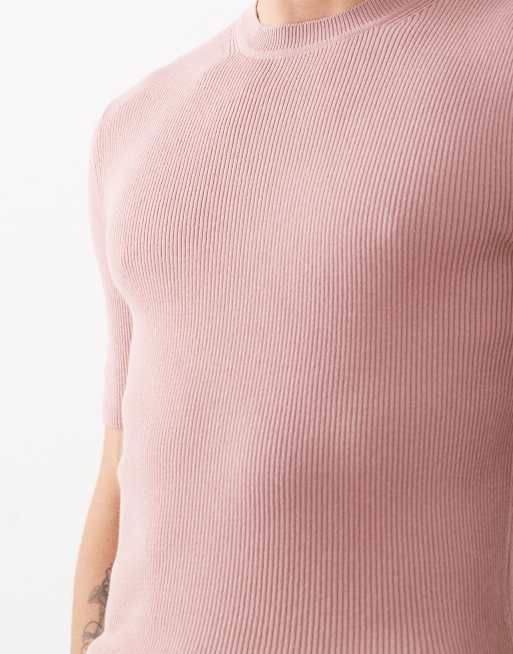ASOS DESIGN - Essential - Maglia girocollo attillata rosa a costine, 5 di 5