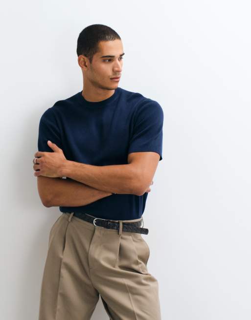 ASOS DESIGN - Essential - Maglia girocollo blu navy a costine, 4 di 5