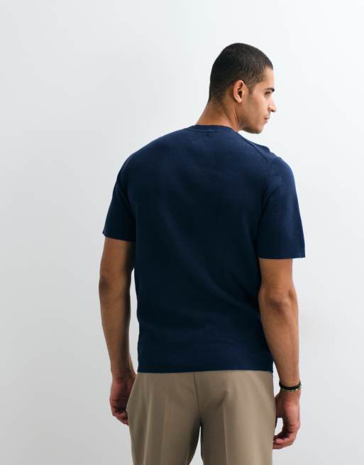 ASOS DESIGN - Essential - Maglia girocollo blu navy a costine, 5 di 5