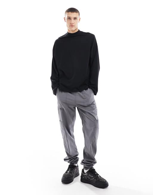 ASOS DESIGN - Essential - Maglietta accollata oversize a maniche lunghe nera, 4 di 4