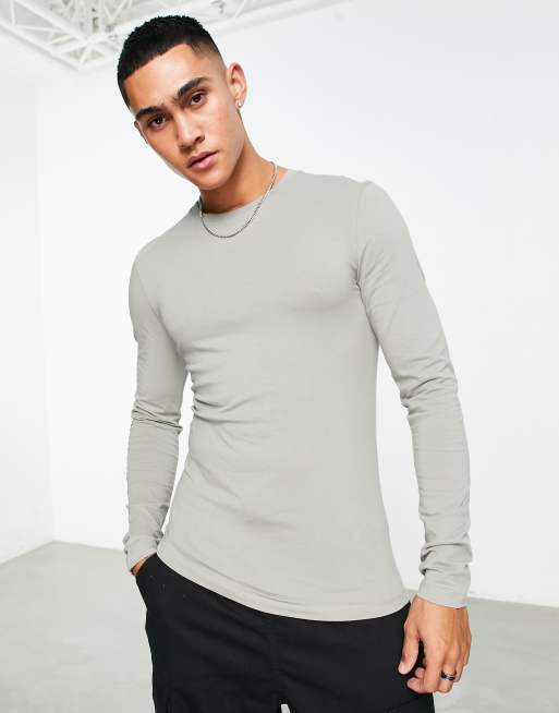 ASOS DESIGN - Essential - Maglietta attillata a maniche lunghe grigia