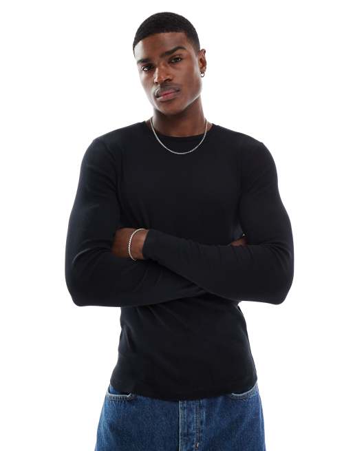 ASOS DESIGN - Essential - Maglietta attillata a maniche lunghe nera a coste