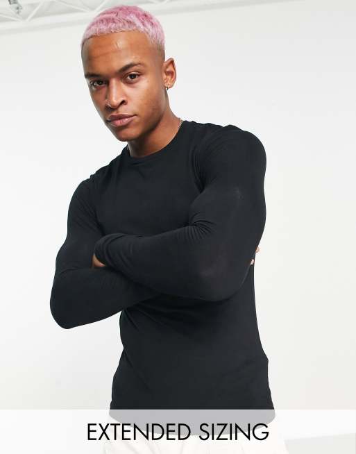 ASOS DESIGN - Essential - Maglietta girocollo a maniche lunghe attillata nera