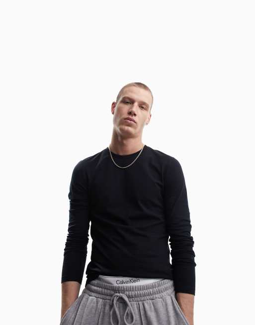 ASOS DESIGN - Essential - Maglietta girocollo a maniche lunghe attillata nera
