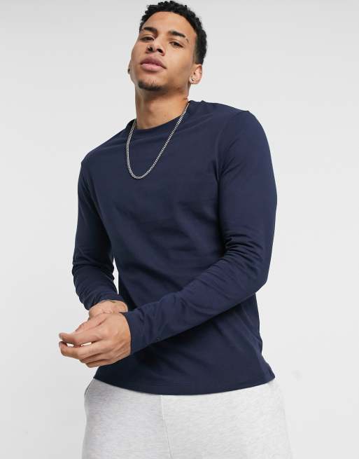 ASOS DESIGN - Essential - Maglietta girocollo a maniche lunghe blu navy
