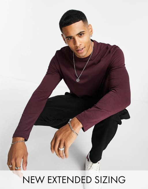 ASOS DESIGN - Essential - Maglietta girocollo a maniche lunghe bordeaux