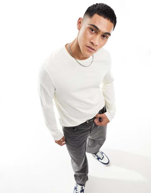 ASOS DESIGN - Essential - Maglietta girocollo a maniche lunghe color crema