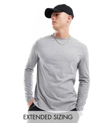 ASOS DESIGN - Essential - Maglietta girocollo a maniche lunghe grigio mélange
