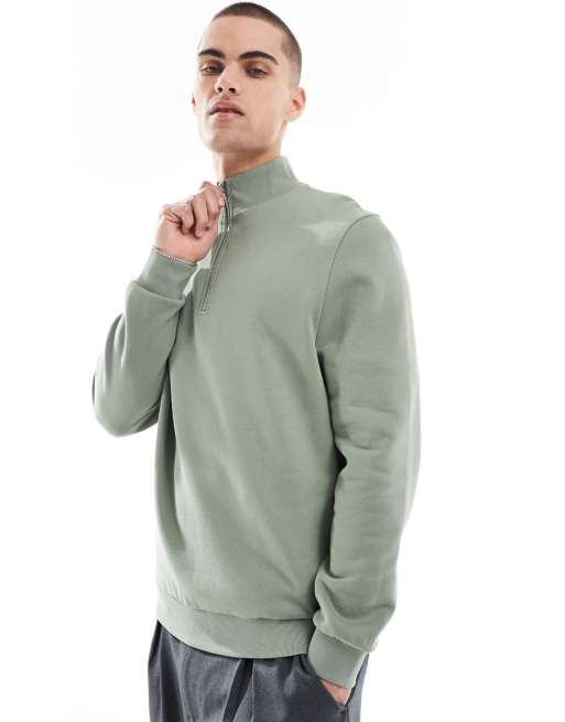 ASOS DESIGN – Essential – Mellangrön sweatshirt med kort dragkedja