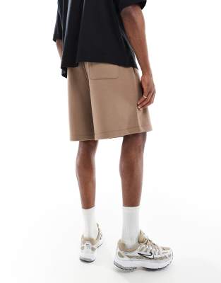 Asos Design Essential Mid Length Oversized Shorts In Brown