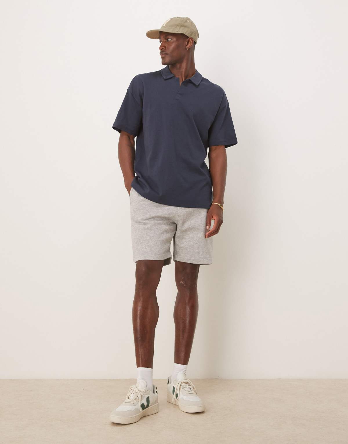 ASOS DESIGN essential mid length slim shorts in grey marl
