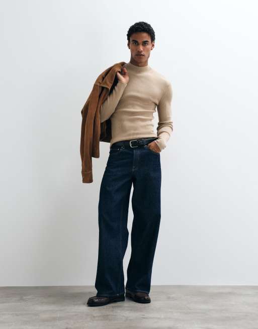 ASOS DESIGN Essential mikro rib tætsiddende let strikket rullekravepullover i beige - TAN, 2 af 5