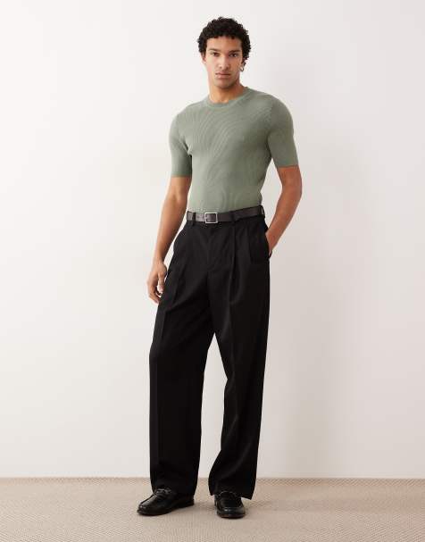 ASOS DESIGN – Essential – Mörk, salviagrön, tunt ribbstickad topp i muscle fit med rund halsringning - view 1