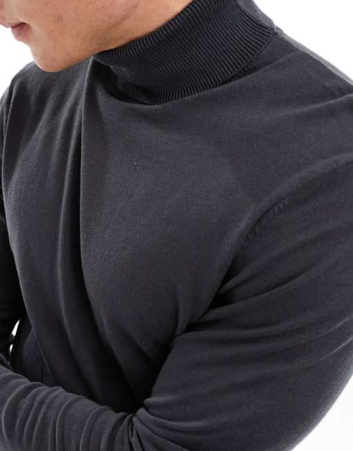 ASOS DESIGN – Essential – Mörkgrå, stickad polotröja, 4 av 4