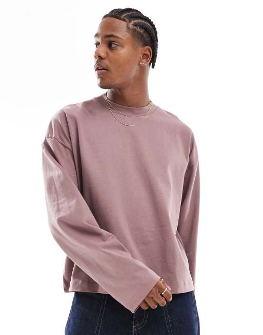 ASOS DESIGN – Essential – Mörkrosa, grov, oversize t-shirt i boxig passform med långa ärmar, 240gsm