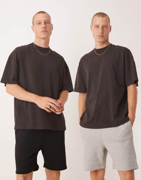 ASOS DESIGN - Essential - Multipack halflange smalle shorts in zwart en gemêleerd grijs - view 1