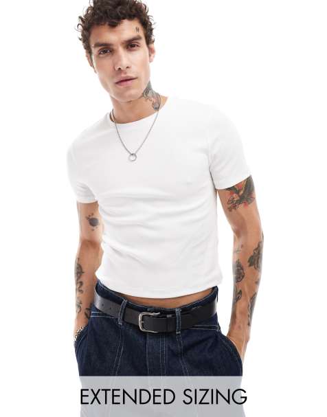 ASOS DESIGN essential muscle fit cropped rib t-shirt in white - view 1