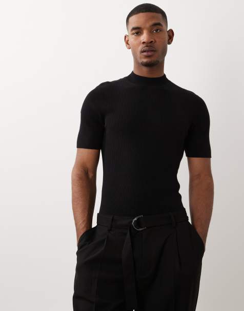 ASOS DESIGN Essential muscle-fit fine-rib knit turtle neck t-shirt in black - view 1