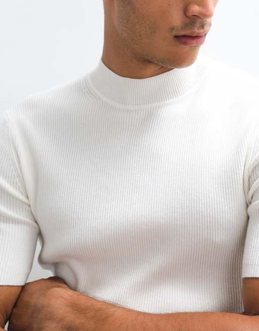 ASOS DESIGN Essential muscle fit fine-rib knit turtleneck in off-white, 4 of 5