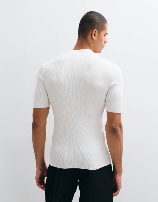 ASOS DESIGN Essential muscle fit fine-rib knit turtleneck in off-white, 5 of 5