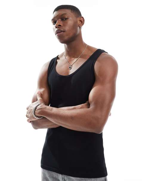 ASOS DESIGN - Essential - Muscle fit geribbeld hemdje in zwart - view 1